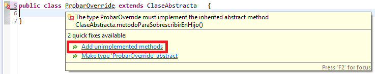 Extender de clase abstracta Java en Eclipse para Anotattion Override - www.jarroba.com