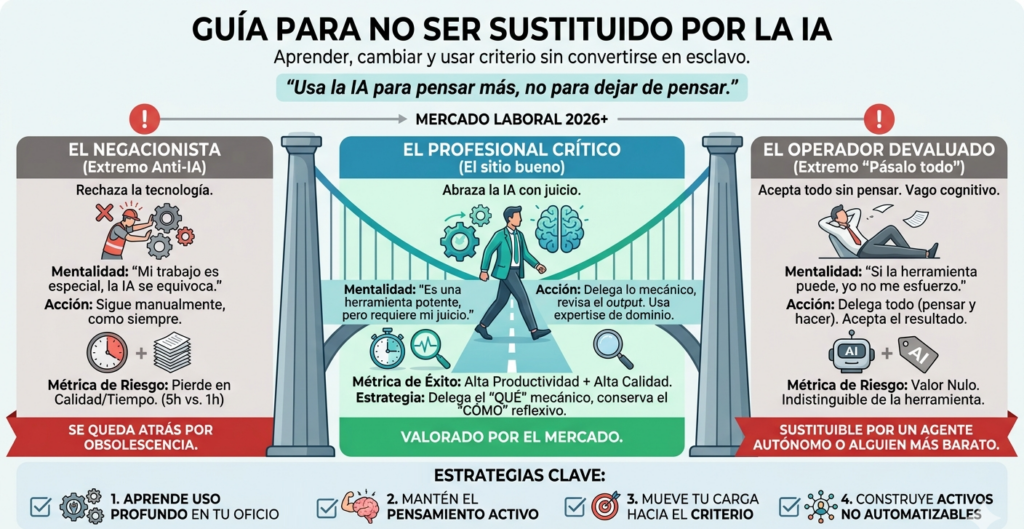 Consecuencias a medio plazo de cada extremo en productividad, valor de mercado y deterioro del criterio profesional